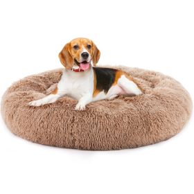 24 Inch Anti-Slip Round Fluffy Plush Faux Fur Cat Bed, Fits Up To 25 Lbs Pets (Option: Brown xl)