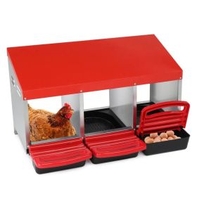 3 Compartment Roll Out Chicken Nesting Box with Plastic Basket, Egg Nest Box Chicken Laying Box Hens Chicken Coop Box, Red (Option: default title)