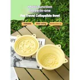 3-in-1 Pet Travel Collapsible Bowl Foldable Slow-Feeder With Strong Suction Cups  Portable Silicone Dog Bowl With Hook For Hanging On Collar-Back (Option: Pink-650ml)